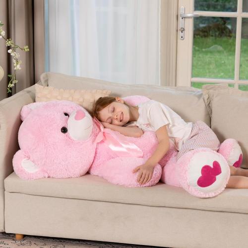 Size 47 Color Pink MaoGoLan Giant Pink Teddy Bear Plush 47,Big Bear Stuffed Animal with Heart Footprints and Heart Nose,4ft Large Valentines Teddy Bear for Girlfriend,Wife,Lover-Anniversary, Birthday,Long Distance