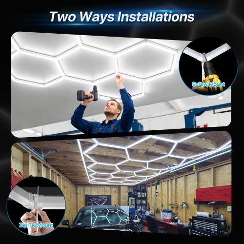 HYPERLITE Gen 2 Hexagon Garage Light, Upgraded 3 Level Dimmable 581W 58100LM Super Bright Garage Detailing Lights, 22 Grids Hexagon Shop Lights, Hex LED Lights for Basement, Gym, Barber