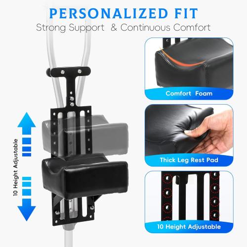 Crutch with Knee Rest Pads | Adjustable Pain Free Knee Crutch with Ergonomic Support Platform | Knee-Rest Pads for Single Leg Injuries | Crutch not Included