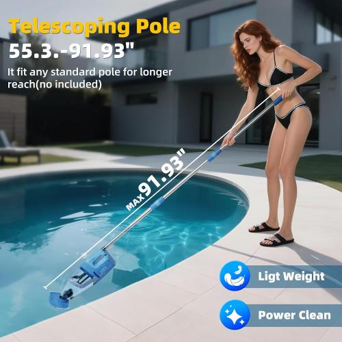 Cordless Pool Vacuum with Telescopic Pole, 26.5 gallons/min Powerful Suction, Handheld Rechargeable Swimming Pool Cleaner with 1H Running Time, Pool Vacuum for Above/In Ground Pools, Spas, Hot Tubs