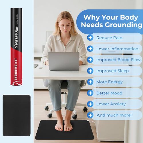 Professional Grounding Mat with Carbon Fiber Technology | 24x16 Indoor Earthing Pad   15ft Medical-Grade Cord | Cellular Energy Renewal & Inflammation Support