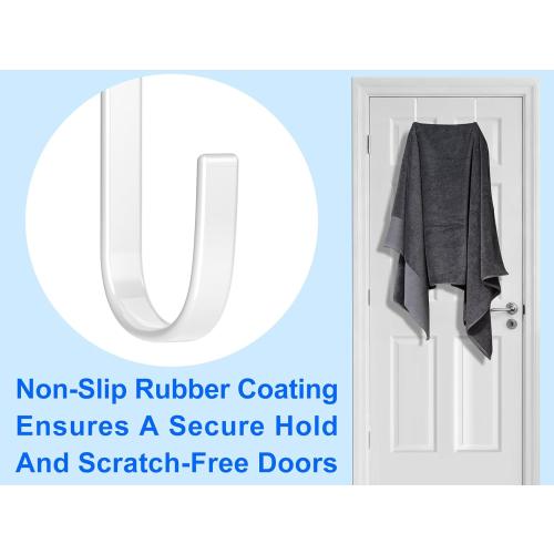 Over the Door Hooks 4Pcs L=5.5 Fit 1 3/8 Door Steel with White Rubber Coating Hanging Towel Robe Clothing Hanger for Bathroom Room Wreath Ironing Board Holder Cute Thin Single Heavy Duty