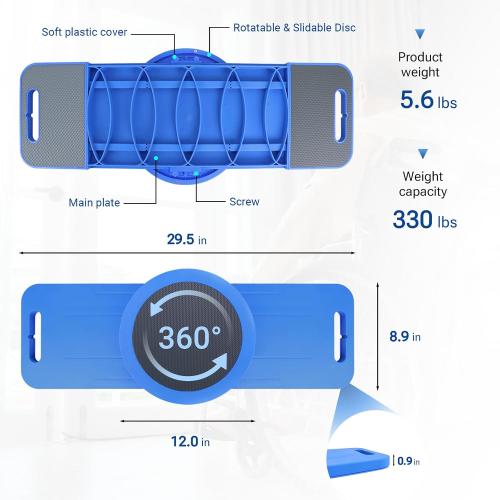 LOSCHEN Slide Transfer Board with Turntable, Slide Assist Device for Transferring or Seniors from Wheelchair to Bed, Toilet, Tub, Car - Slide Board with Turntable（Blue 29.5inch）