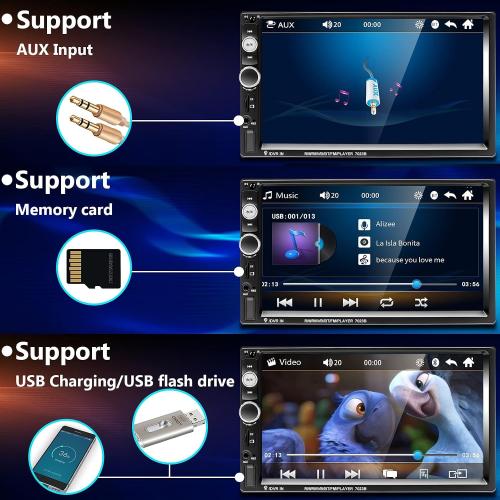 Podofo Double Din Car Stereo Radio 7 Inch Touch Screen Bluetooth Handsfree Mirror Link USB SD FM Audio Receiver with Backup Camera Wireless Steering Wheel Control