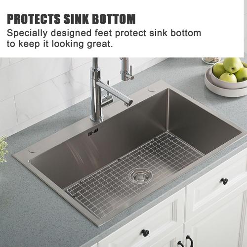 CTXBG2614 Sink Grid, Stainless Steel Bottom Grid 26-3/8 x 14-3/8 x 1-1/4 Single Sink Bowl Protector for Kitchen, Bathroom, Yard, Office, Basement, Garage