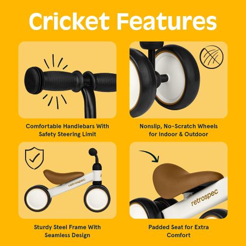 Retrospec Cricket Baby Balance Bike, 4-Wheel Ride-On Toy for Ages 12-24 Months – First Bike & Toddler Bike for 1 Year Old Boys & Girls, First Birthday Gift