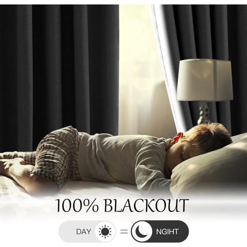 StangH Blackout Curtains 108 inches Long for Living Room, Two-Layer Faux Linen Thermal Insulated Curtains, Back Tab Thick Noise Reducing Drapes for Bedroom, Oyster White, W50xL108, 1 Panel