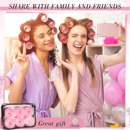 4 Sizes Self-Grip Hair Rollers Set for Long, Short Hair and Bangs - 50 Pcs with Clips (25mm, 36mm, 48mm, 60mm), Pink