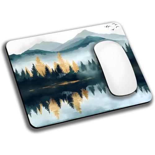 Aesthetics Misty Forest Mountain Mouse Pads for Desk, Portable Wireless Computer Mouse pad Small Design with Women, Non-Slip Rubber Base Laptop Mousepad 9.5 x 7.9 Smooth Surface for Office & Travel