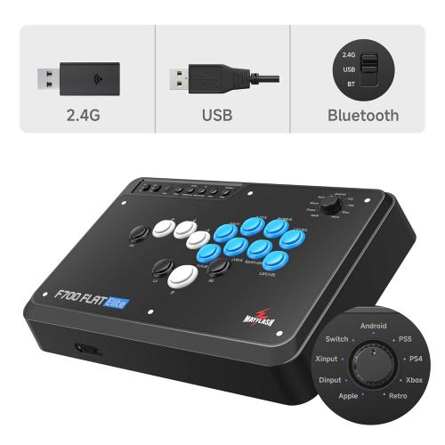 MAYFLASH F700 FLAT Elite Wireless Arcade Stick Leverless All Button Controller with Sanwa buttons Compatible with PS5, PS4, PC, Xbox Series S/X, Switch/Switch 2 Support Bluetooth, 2.4G and Wired