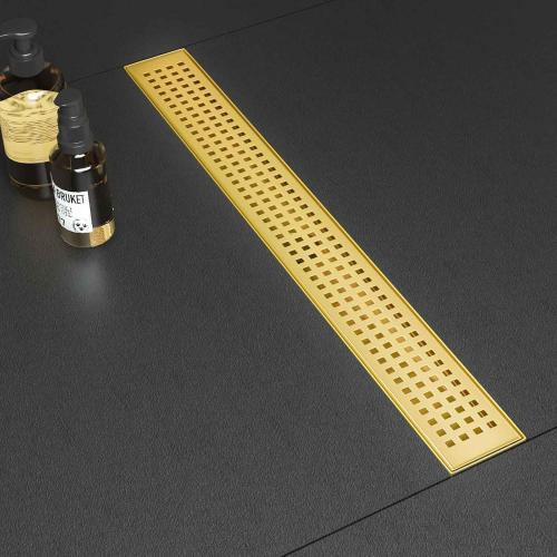 SaniteModar Linear Shower Drain, Gold Shower Drain 28 inch with Removable Grate,Brushed 304 Stainless Steel Linear Drain with Hair Strainer & Leveling Feet