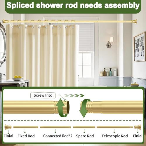 YNL Gold Shower Curtain Rod 36-84 Inch(3-7ft), No Slip No Drill Stainless Steel Spring Tension Curtain Rod, No Rust Shower Rod Adjustable For Bathroom Window Bedroom