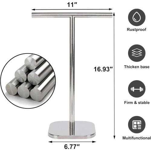 TocTen Hand Towel Holder Stand, T-Shape Hand Towel Rack for Bathroom Vanity Countertop, SUS 304 Stainless Steel Bath Towel Bar Stand with Heavy Duty Base (Polish Chrome)