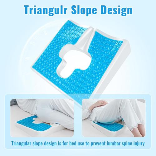 Anti Bedsore Cushion, Bed Sore Cushions for Butt, Breathe Freely Fiber Bedsore Pressure Relief Pillow, T Shaped Opening Triangular Slope Design for Elderly, Bedridden, Disabled (Blue)