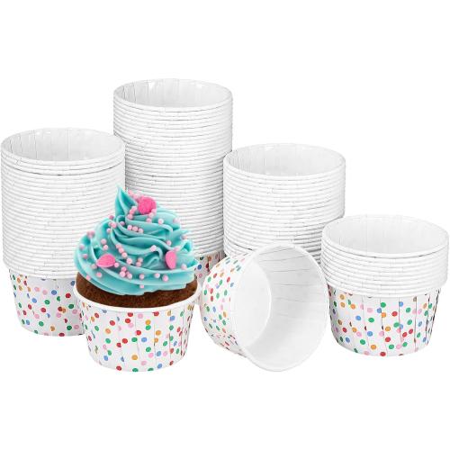 Cake Cups Disposables Paper Baking Cupcake Cases Dessert Cups Rainbow Polka Dot Ice Cream Bowls 100PCS cake