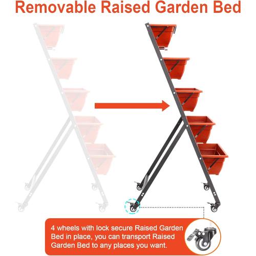 EDOSTORY 4.5 FT Height Vertical Garden Planter Removable Brick Red Raised Bed Box with 5 Container Boxes,Digging Claw Gloves,Trowel,Purning Shears for Outdoor Vegetables Flowers