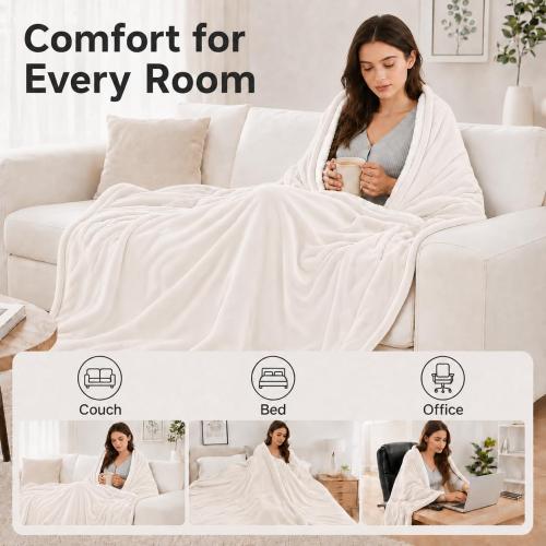 Electric Heated Blanket King Size 90 x 100, Soft Flannel for Bed, Couples, 10 Heat Settings, 1-12H Auto Shut Off, Dual Zone Controls, Overheat Protection, Machine Washable, White