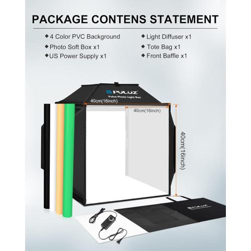 PULUZ Upgraded 16x16 inch Photo Light Box, 480 LEDs Photo Studio Tent Soft Box, CRI 95  Dimmable Shooting Box with 4 Backdrops for Product Photography