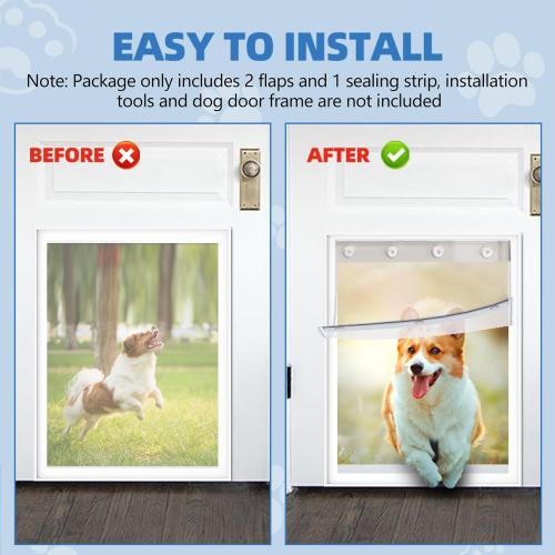 2 Pack XL Replacement Dog Door Flaps with 78 Inch Long Sealing Strip, Weather Resistant Doggie Door Replacement Flap Compatible with 9.88 x 18 Extra Large Dog Door
