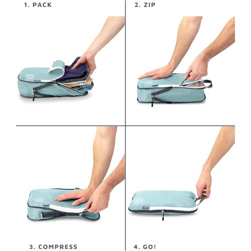 Compression Packing Cubes for Travel, 2-Piece Lightweight Packing Cubes Set for Carry-On Luggage & Backpacks – TRIPPED Travel Gear (Dusty Teal/White)