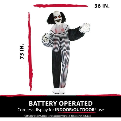 Haunted Hill Farm Scary Animatronic Talking Clown with Touch Activated Lights and Sounds, Indoor or Covered Outdoor Halloween Decorations for Home or Haunted House, Battery Operated Halloween Props