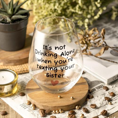 Fatbaby Funny Wine Glass Gifts For Sisters Besties Best Friends Women, Humorous Christmas Birthday Mother's Day Gifts Stemless Wine Glass for Sister Wine Lovers 15 OZ