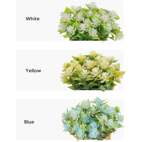 Velener Artificial Flowers in Small Burlap Bag Vases 3Pcs - Faux Flowers Farmhouse, Fake Plants Home Coffee Table Bookshelf Office Desk Decorations Kitchen Dining Room Indoor(White/Yellow/Blue)