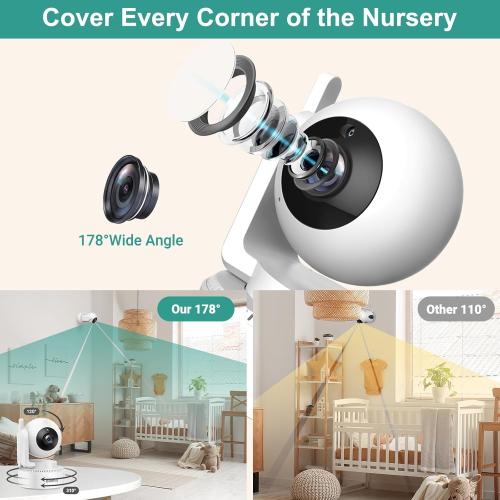 Blemil 6 Baby Monitor with 2 Cameras 4000mAh Battery Upgrade Split Screen Video Baby Monitor No WiFi Remote Pan-Tilt-Zoom Auto-Night Vision 150 Languages ECO Mode 2-Way Talk 1000FT (Ideal Condition)