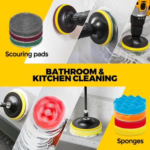 Set of 22 Holikme 22Pack Drill Brush Attachments Set,Scrub Pads & Sponge, Buffing Pads,Power Scrubber Brush,Car Polishing Pad Kit,Wax Applicator Pad,Car Cleaning Kit,Masonry Brushes,Cleaning Supplies