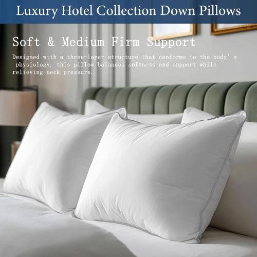 SANSWAN Luxury Goose Down Pillow King Set of 2, Cooling Breathable Hotel Quality Medium Firm for Hot & All Position Sleepers, Hypoallergenic