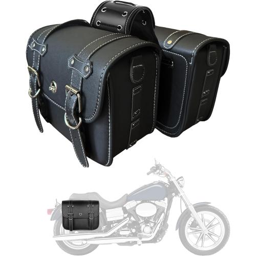 Motorcycle Saddlebags, Scooter Powersports Faux Leather Saddle Bags, Softail Universal Throw Over Sportster Saddlebags for Motorcycles Side Bag Small (10.24 x 4.72 x 8.66 inches)