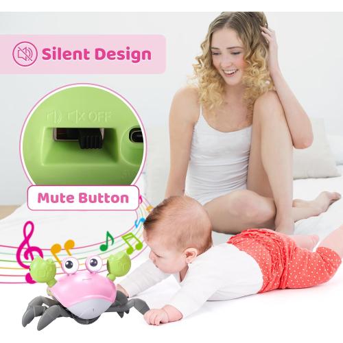 Color Pink Crawling Crab Baby Toy - Tummy Time Toys - with Music and LED Light,Built-in Rechargeable Battery and Volume Can be Turned Off for 0-6 6-12 12-18 36 Months Walking Toddler Birthday Gift(Pink)