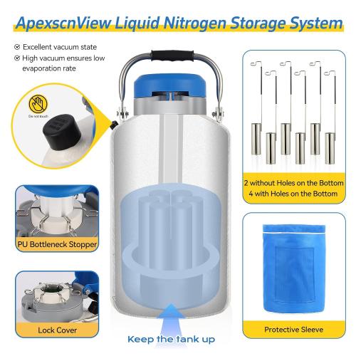 Size 3L Liquid Nitrogen Tank, Aluminum Alloy Cryogenic Container Liquid Nitrogen (LN2) Dewar, Semen Tank, Liquid Nitrogen Dewar with 6 Canisters & Carry Bag (3L)