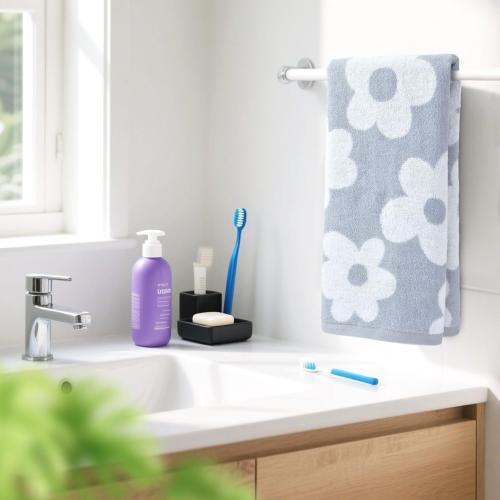 Jacquotha Floral Hand Towels for Bathroom - 2 Pack Cotton Face Towels 13 x 28, Soft Decorative with Cute Daisy Prints for Guest Room, Kitchen Decor, Dusty Blue