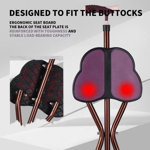 Folding Cane Seat 441 lbs Capacity Thick Aluminum Alloy Cane Stool Crutch Chair Seat Three-Legged Cane Seats Highly Adjustable Walking Stick Tall Unisex for Elderly As Gift