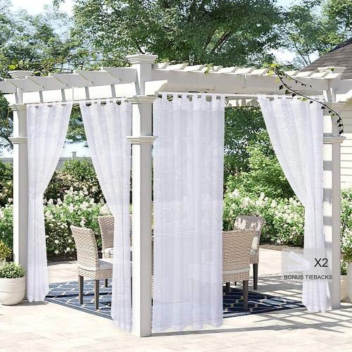 LORDTEX Burlap Linen Look Outdoor Curtain for Patio - 2 Panels Waterproof Tab Top Sheer Curtains for Pergola, Porch, Cabana and Gazebo Indoor/Outdoor Voile Sheer Drapes, 52 x 95 Inch, White
