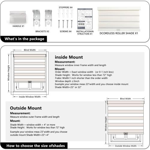 AOSKY Cordless Zebra Blinds for Windows Pull Down Roller Window Shades Dual Layer Light Filtering Privacy for Day and Night, Free-Stop Door Shades for Home Easy to Install (29 W X 72 H, Beige)