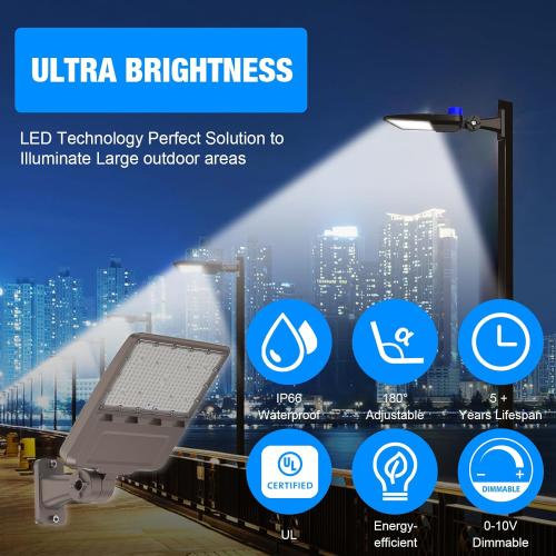 LED Parking Lot Light 300W, UL Listed 42,000LM 5000K Shoebox Light with Dusk to Dawn Photocell,Adjustable Arm Mount, IP66 Waterproof, Commercial LED Area Security for Parking Lot,Roadway,2PACK