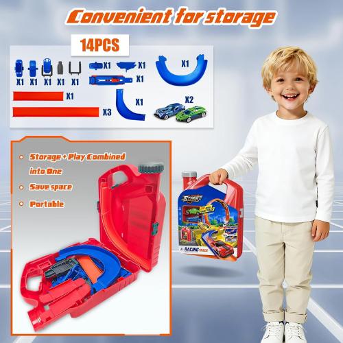 Race Track Toy Car Set with 2 Race Cars,2 in 1 Car Tracks Style with Storage Box,Changeable Tracks Toys Birthday Gifts for Kids 3 4 5 6 7 8 Year Old Boys Girls (Red)