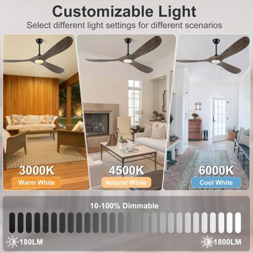 Eliora 60 Inch Ceiling Fans with Lights, Wood Outdoor Ceiling Fan for Patio and Remote Control Rustic Propeller Large Ceiling Fans with Light Farmhouse Indoor Quiet High cfm, Deep Brown