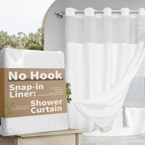 River Dream No Hook Slub Textured Shower Curtain with Snap-in PEVA Liner Set - 71 x 74(72), Hotel Style with See Through Top Window, Fabric Outer Curtain & Waterproof Inner Liner, White, 71x74