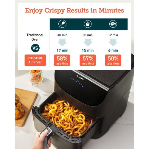 COSORI Pro Gen 2 Air Fryer 5.8QT, Upgraded Version with Stable Performance & Sleek New Look, 13 One Touch Functions, 100 Paper & 1100 Online Recipes, Dishwasher-Safe Detachable Square Basket, Black