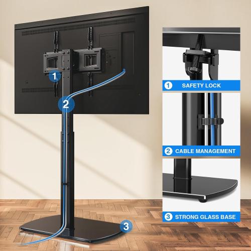 YOMT Universal TV Floor Stand with Mount for 27-70 Inch LCD LED OLED TVs, Swivel Height Adjustable Tall TV Stand, Space Saving Design for Corner Bedroom Living Room, Black