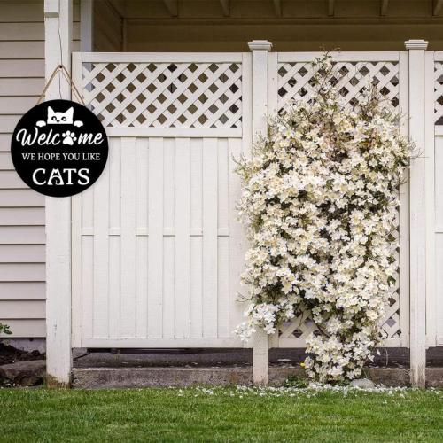Welcome Sign Hope You Like Cat Wreath Porch Housewarming Rustic Farmhouse Wall Hanging Garland Outdoor Indoor Home Farmhouse Decor, 12