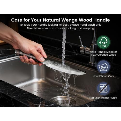 Steak Knives Set of 4, 4.8 Inch Quality Japanese Style Smooth Edge Meat Knife with Wood Handle, Damascus Pattern Full Tang Design, Ultra Sharp Dinner Knives with Exquisite Box, Kitchen Gifts