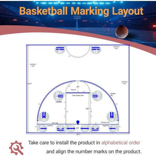 Reusable Basketball Court Stencil Kit for Concrete, Basketball Court Marking Kit, Plastic Material, Sun-Resistant NOT Paper Board, Durable,Reusable, Can be Used More Than 20 Times (Half Court)