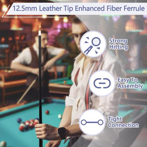 Glass Fiber Pool Cue Stick with Case Combo Set, 12.5mm Professional Pool Stick 58 Low Deflection Billiards Cue Stick 19 Oz Pool Cue Set for Men Adults Players