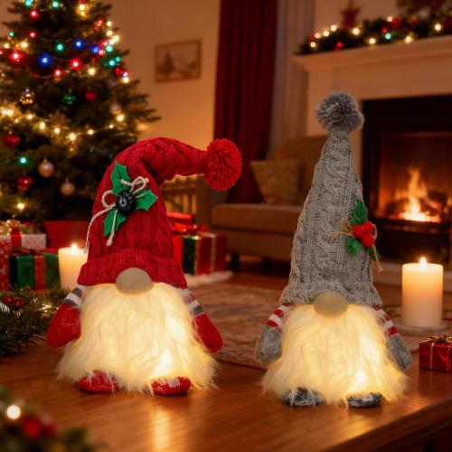 HORLIMER 2 Pcs 11.8 inches Lighted Christmas Gnomes Decorations, Light Up Swedish Santa Gnomes Plush for Christmas Xmas Decor