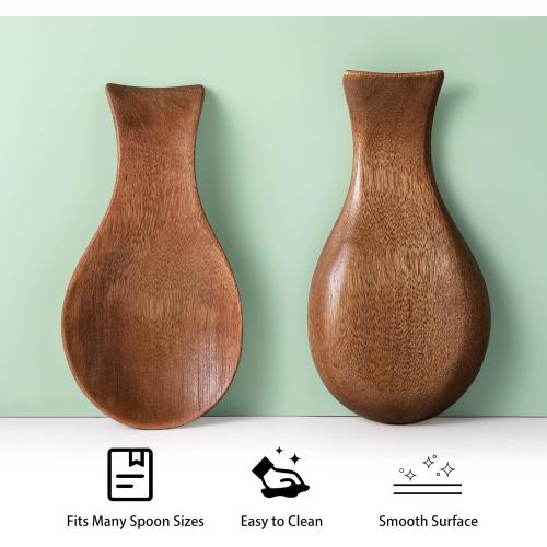 Patelai Acacia Wood Spoon Rest for Stove Top Bamboo Holder for Spatula Rest for Kitchen, Counter Spoon Holder for Countertop, Modern and Rustic for Farmhouse as Dining Table Decoration(Brown)