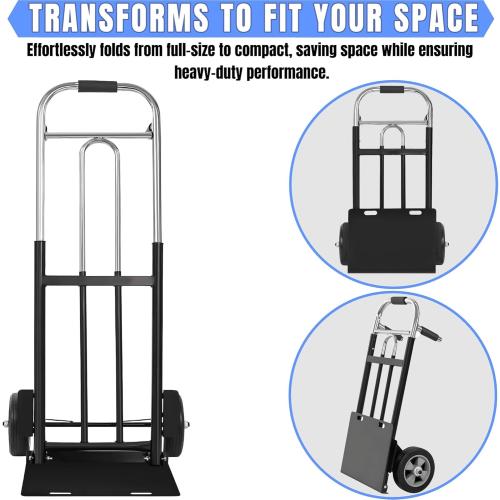 Folding Hand Truck Dolly - 600 LB Capacity, Heavy-Duty Wheels and Compact Design for Moving Heavy Loads in Warehouses, Offices, Homes, and Shopping